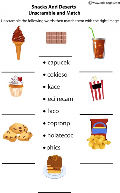 Snacks Unscramble